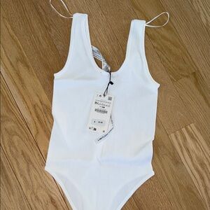 Ribbed White Scoop Neck Bodysuit